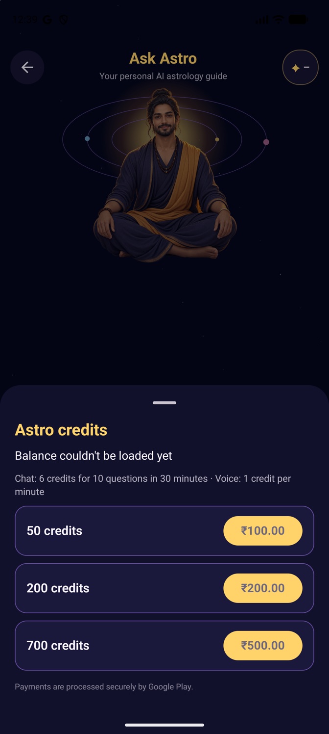Astro Credits screen in the Astro Android app