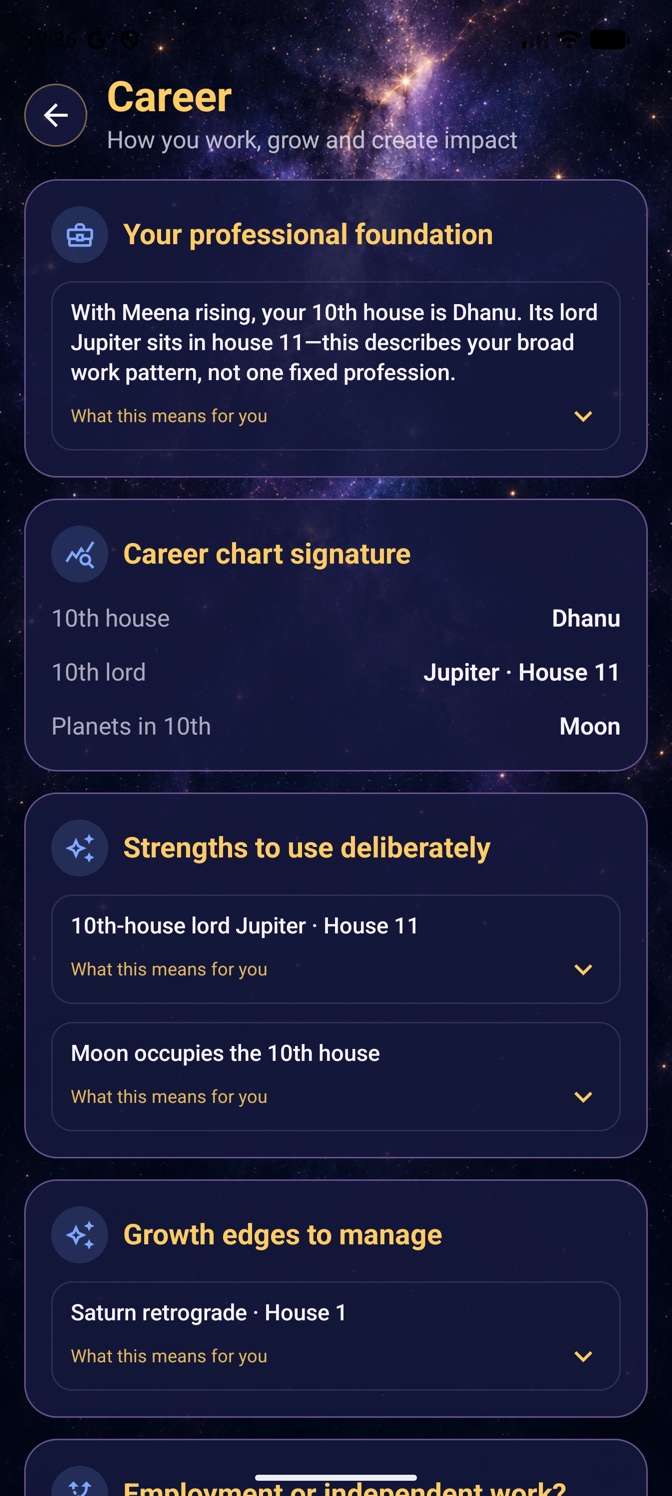 Career screen in the Astro Android app
