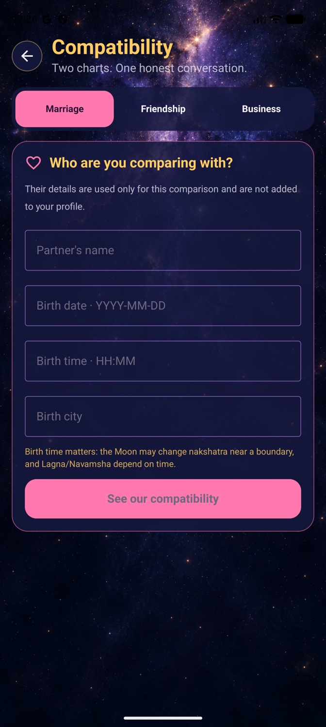 Compatibility screen in the Astro Android app