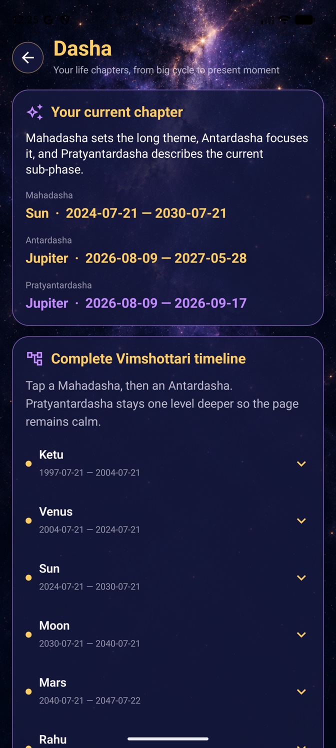 Dasha screen in the Astro Android app