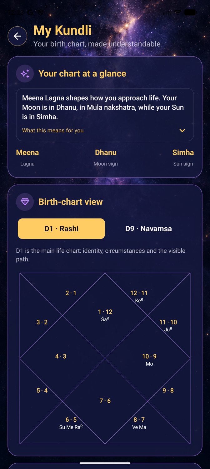 My Kundli screen in the Astro Android app